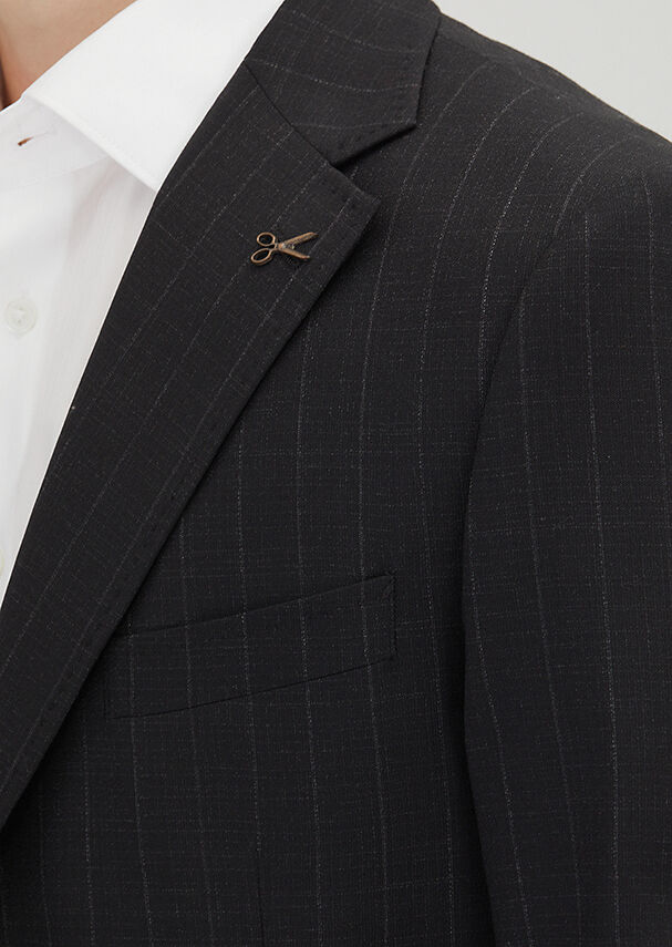 Black Striped Zeroweight Slim Fit 100% Wool Suit - 3