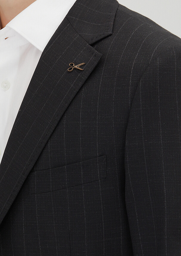 Black Striped Zeroweight Slim Fit 100% Wool Suit - 3