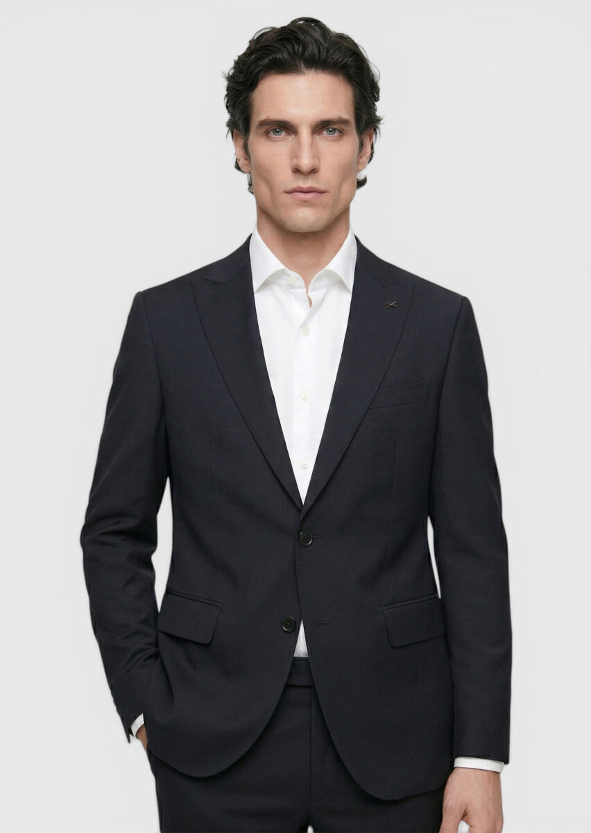 Black Striped Zeroweight Slim Fit 100% Wool Suit - 2