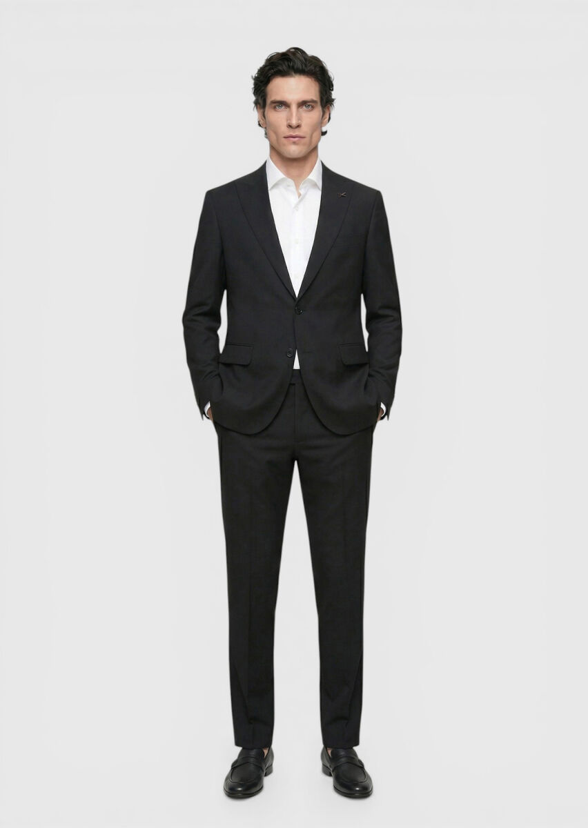 Black Striped Zeroweight Slim Fit 100% Wool Suit - 1