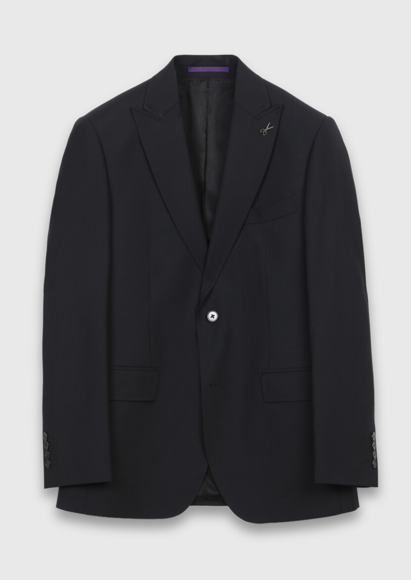 Black Striped Zeroweight Slim Fit 100% Wool Suit - 5