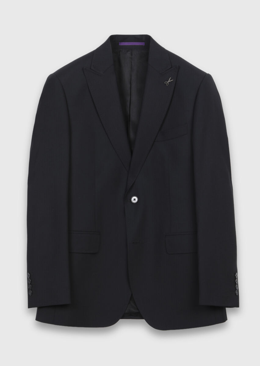 Black Striped Zeroweight Slim Fit 100% Wool Suit - 5