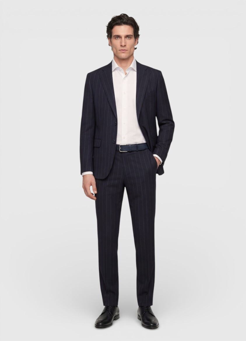 Black Striped Zeroweight Slim Fit 100% Wool Suit - 4