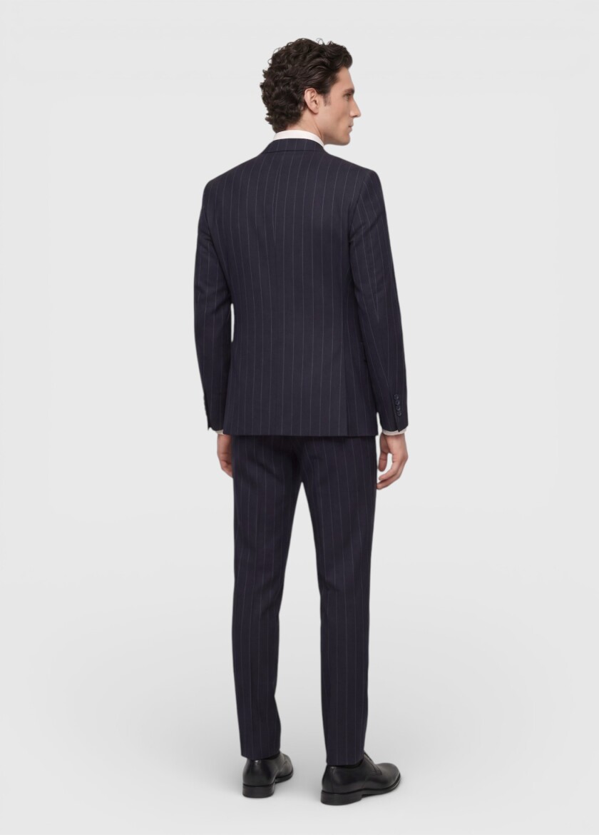 Black Striped Zeroweight Slim Fit 100% Wool Suit - 5