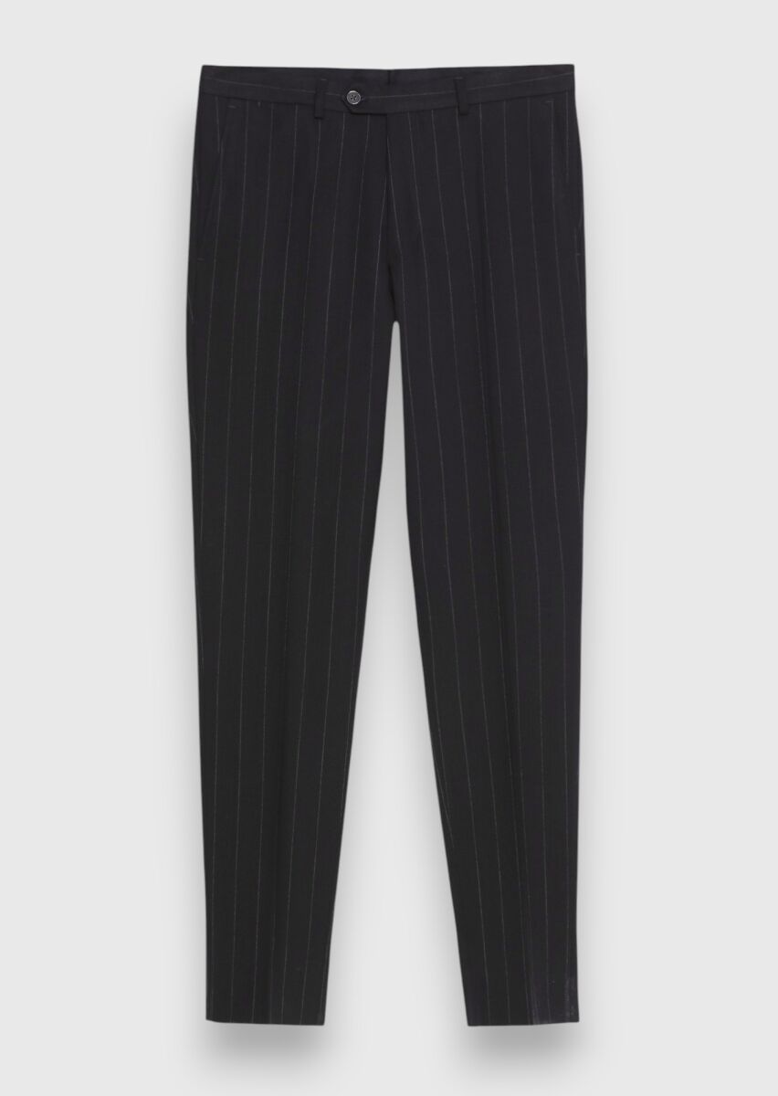 Black Striped Zeroweight Slim Fit 100% Wool Suit - 7