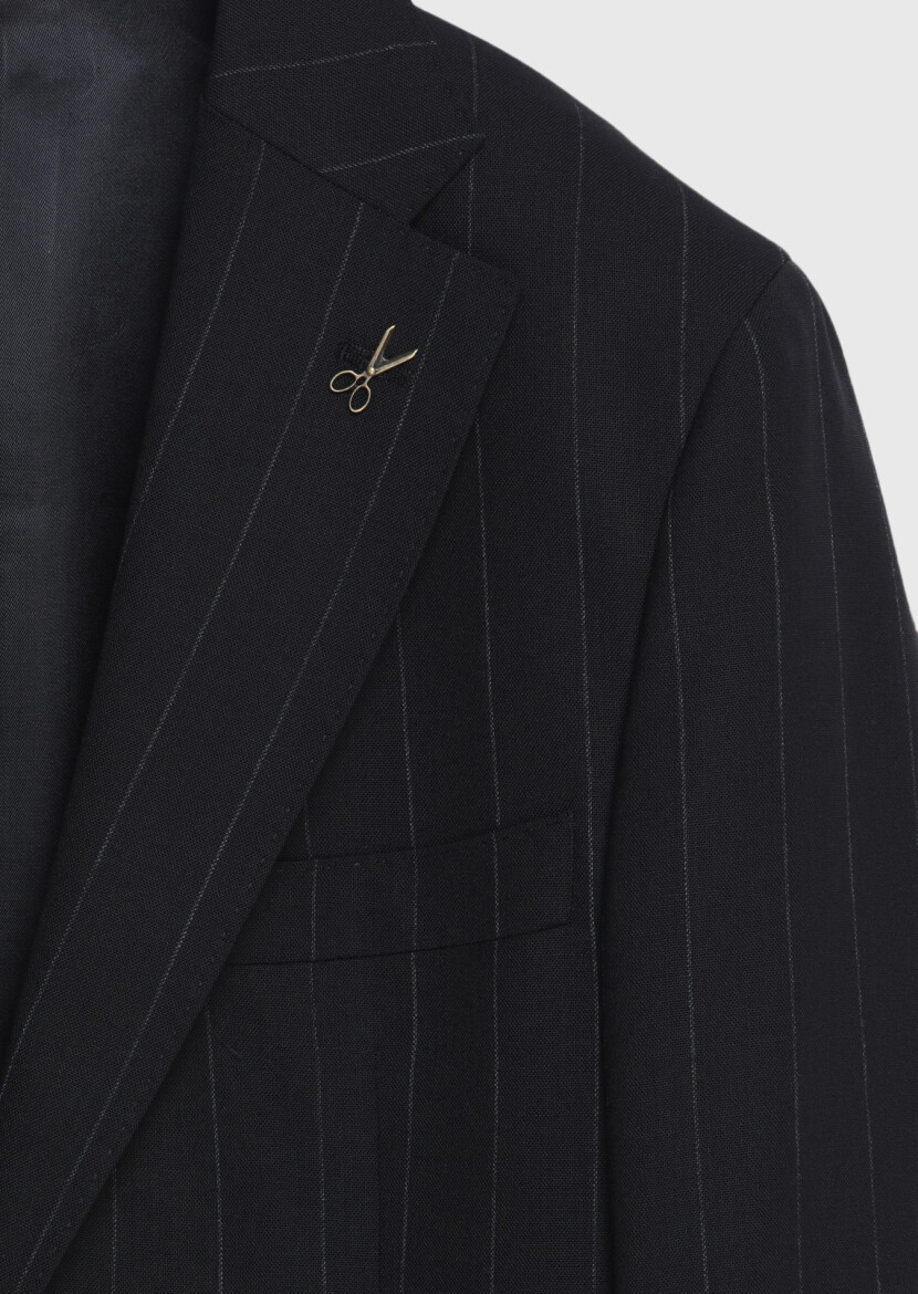 Black Striped Zeroweight Slim Fit 100% Wool Suit - 8