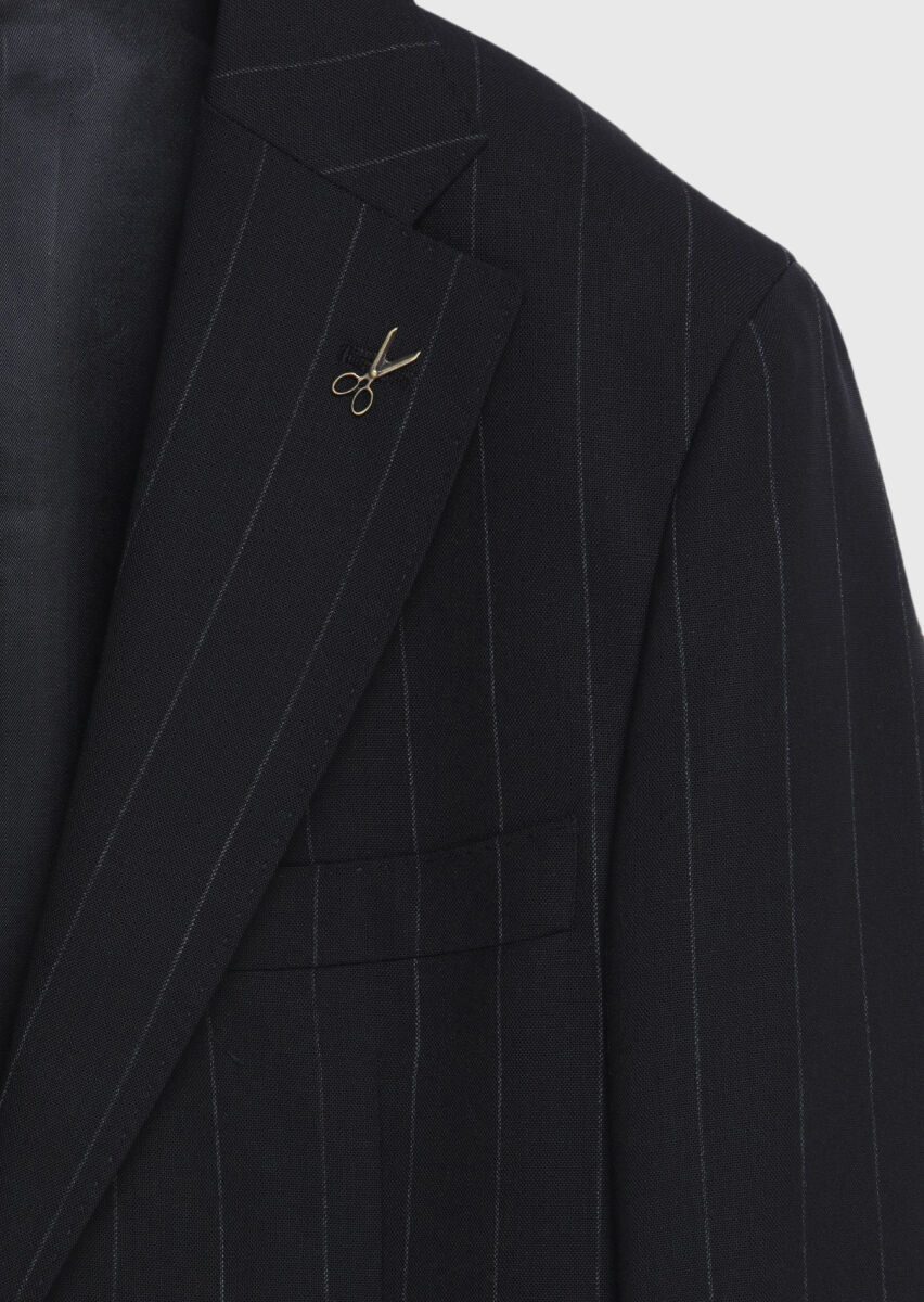 Black Striped Zeroweight Slim Fit 100% Wool Suit - 8