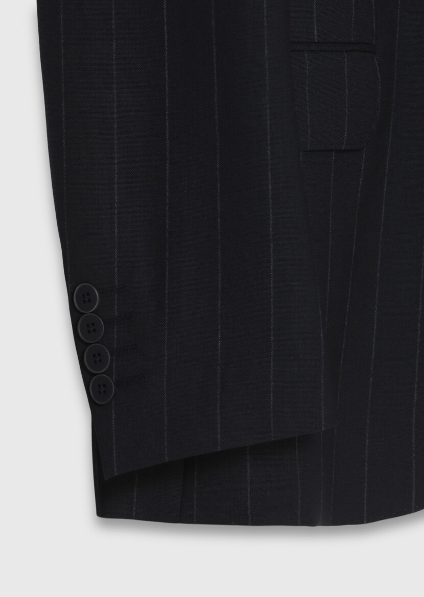 Black Striped Zeroweight Slim Fit 100% Wool Suit - 9
