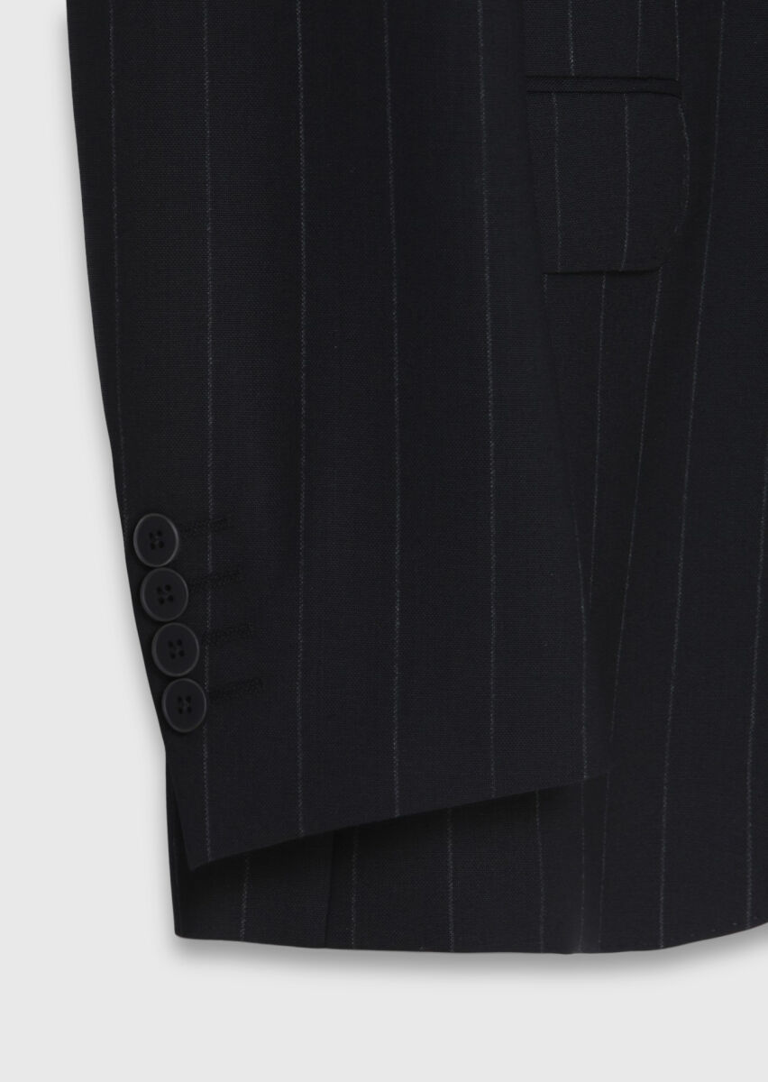 Black Striped Zeroweight Slim Fit 100% Wool Suit - 9