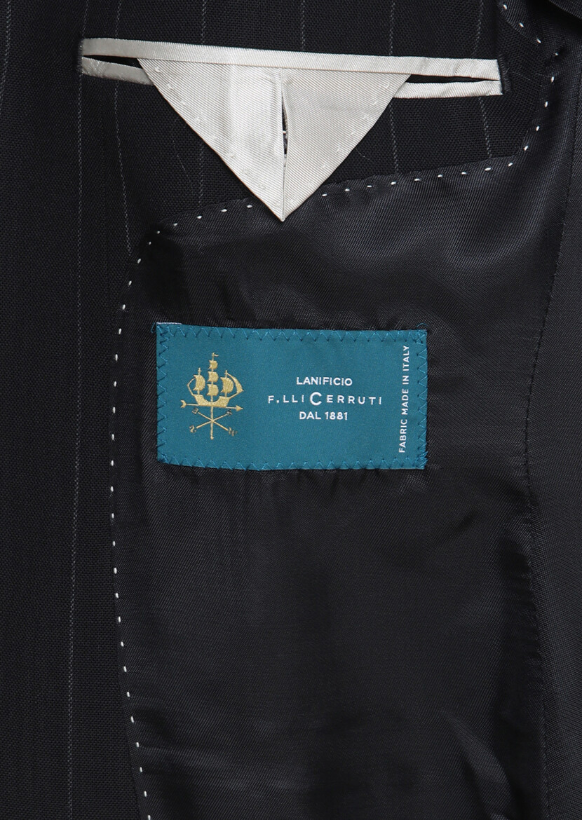 Black Striped Zeroweight Slim Fit 100% Wool Suit - 10