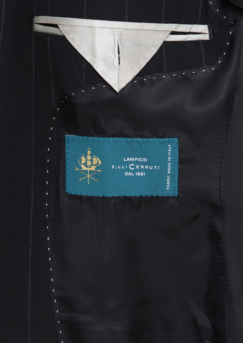 Black Striped Zeroweight Slim Fit 100% Wool Suit - 10