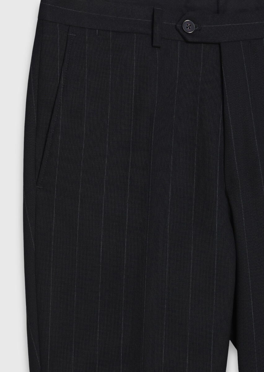 Black Striped Zeroweight Slim Fit 100% Wool Suit - 11