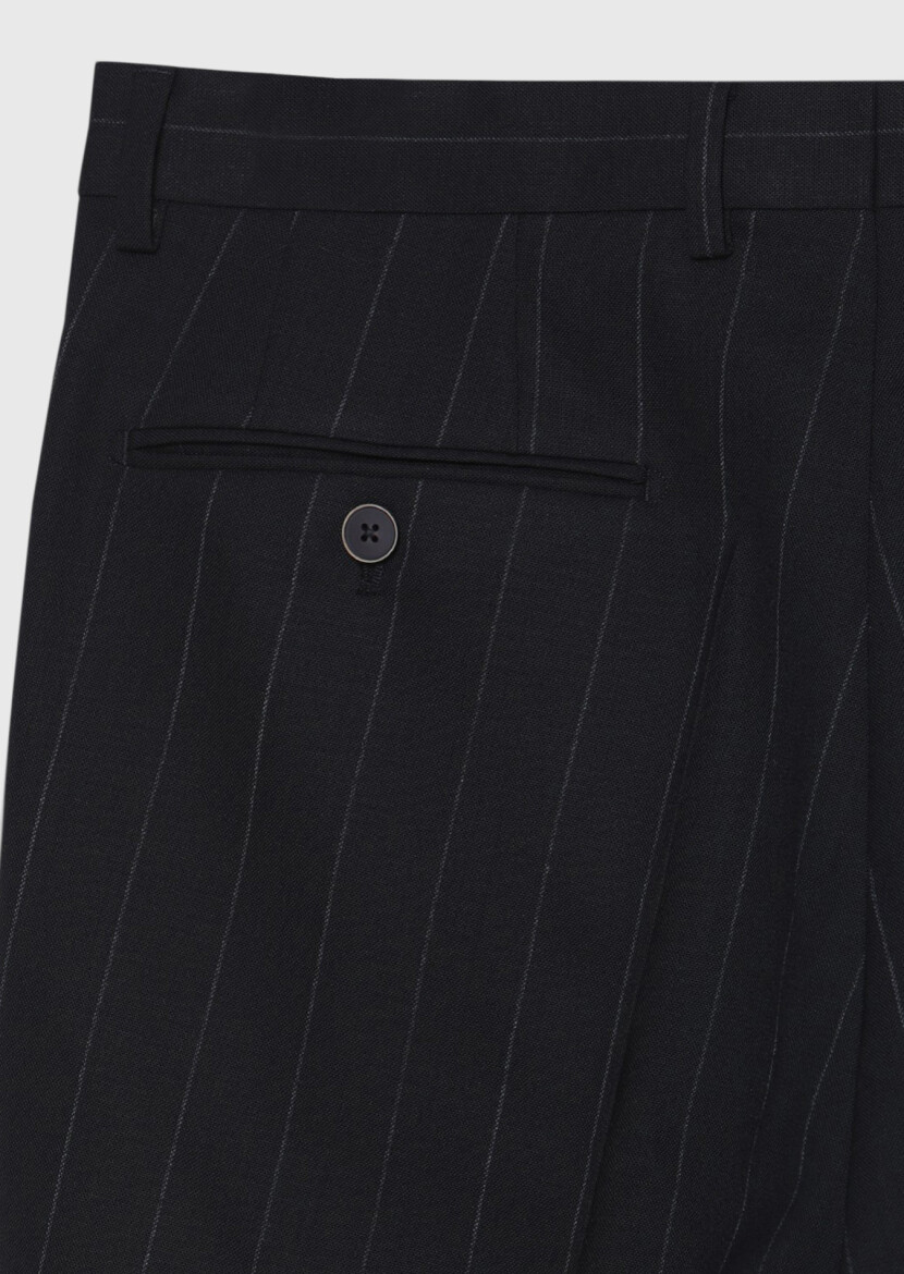 Black Striped Zeroweight Slim Fit 100% Wool Suit - 12