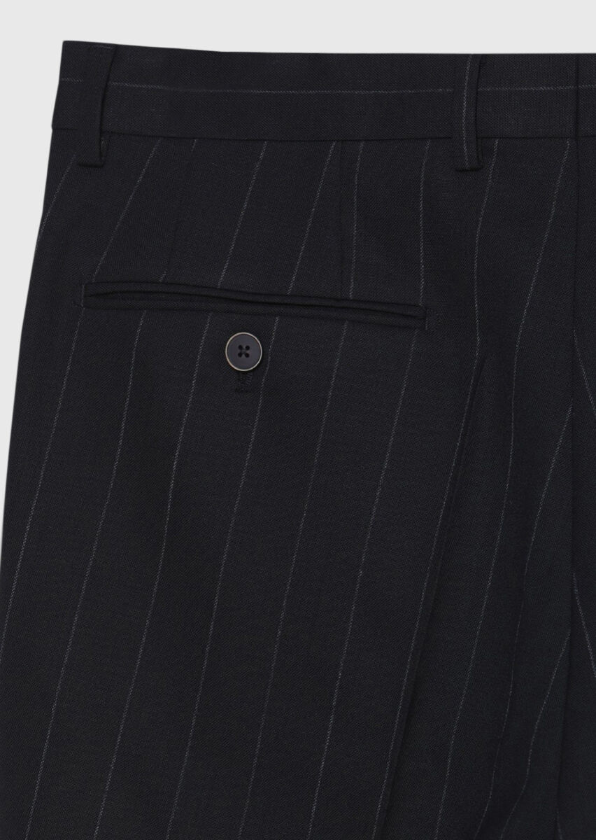 Black Striped Zeroweight Slim Fit 100% Wool Suit - 12