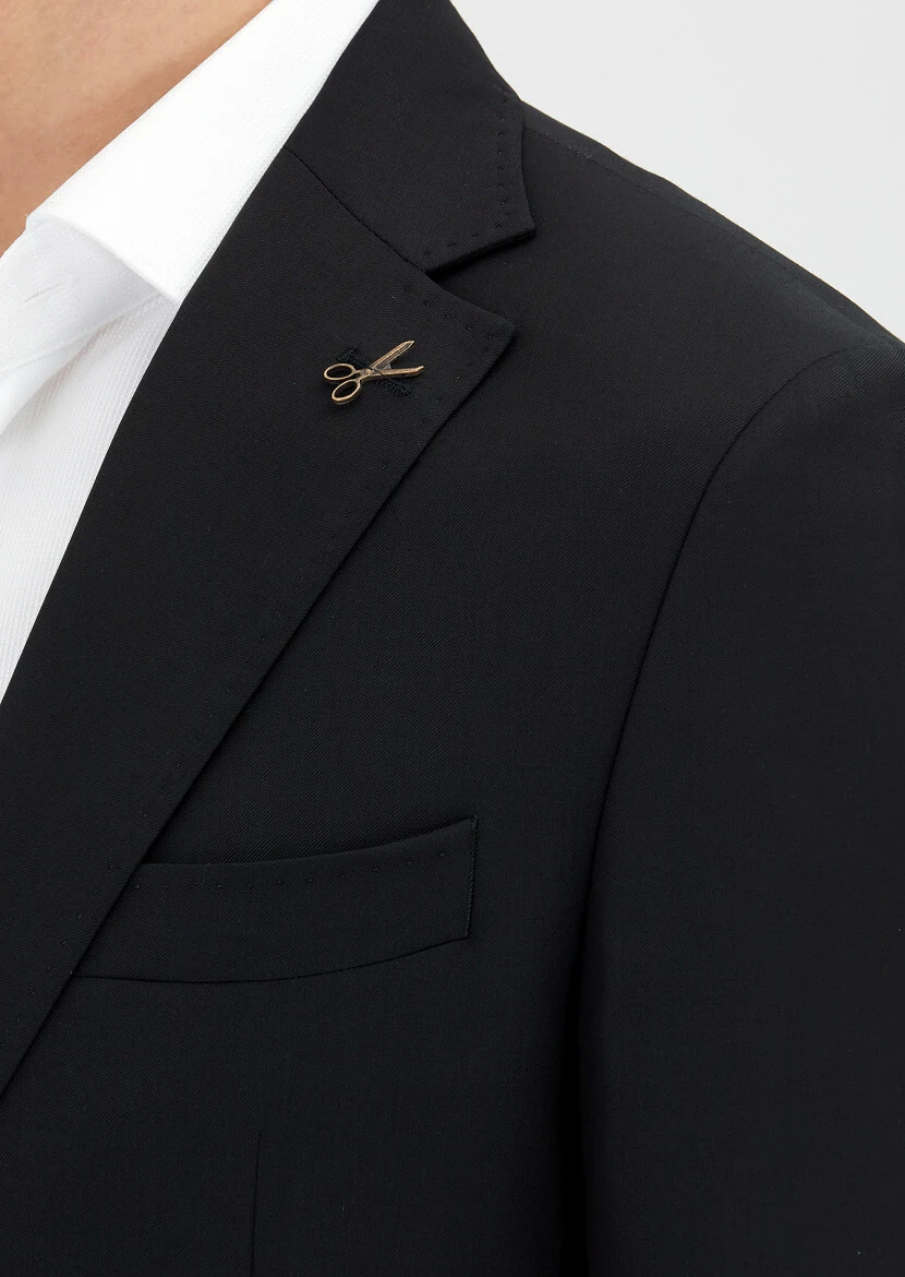 Black Striped Zeroweight Slim Fit 100% Wool Suit - 2