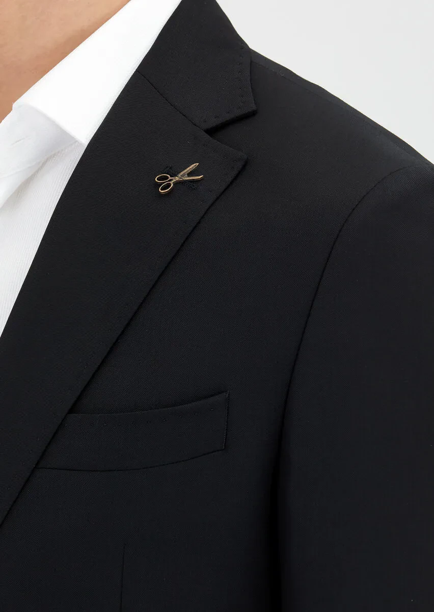 Black Striped Zeroweight Slim Fit 100% Wool Suit - 2