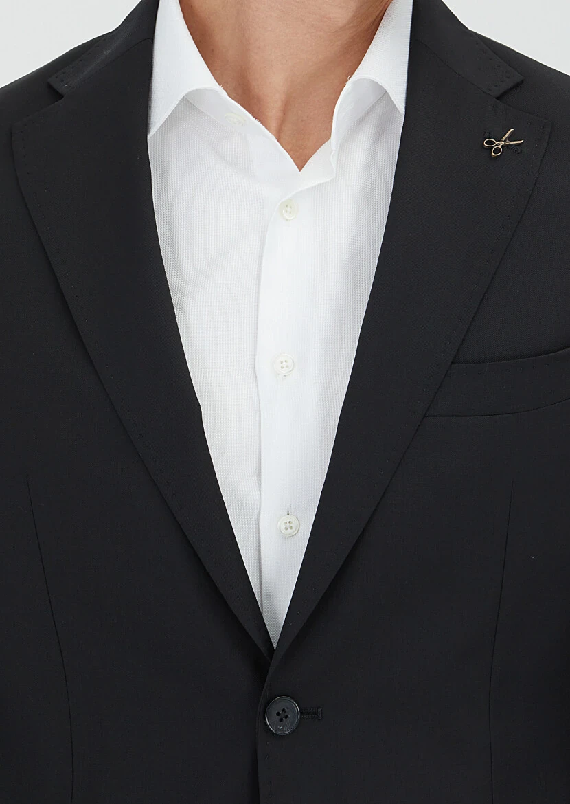 Black Striped Zeroweight Slim Fit 100% Wool Suit - 4