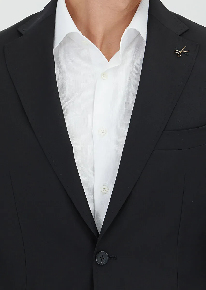 Black Striped Zeroweight Slim Fit 100% Wool Suit - 4