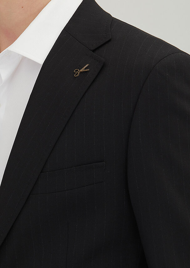 Black Striped Zeroweight Slim Fit Wool Blended Suit - 3