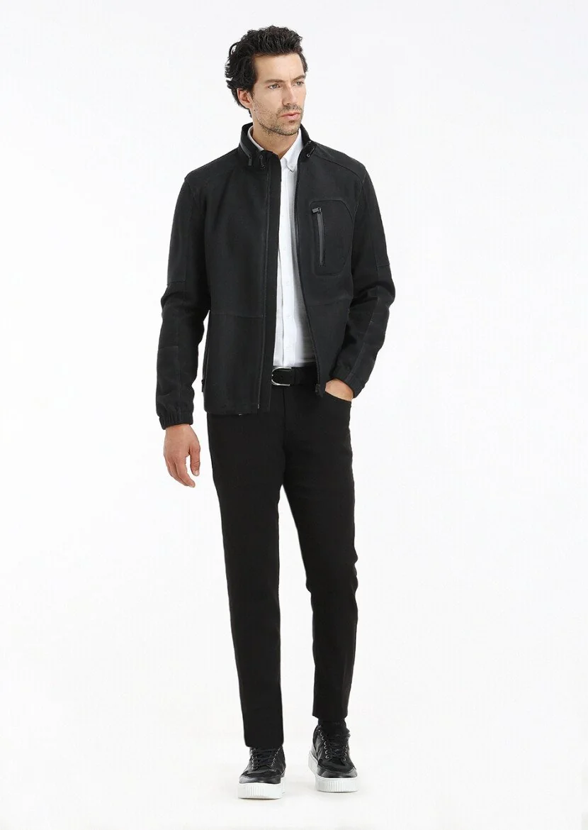 Black Suede Leather Coat - 2