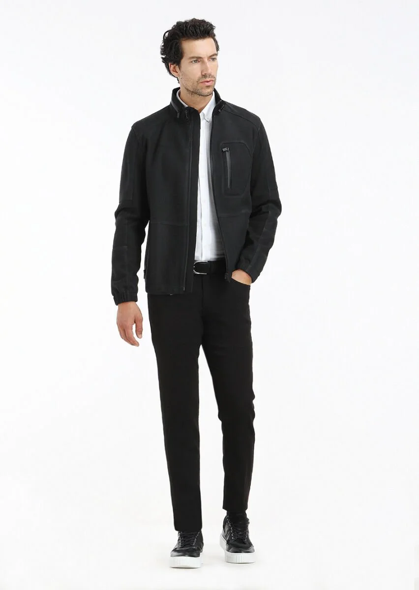 Black Suede Leather Coat - 2