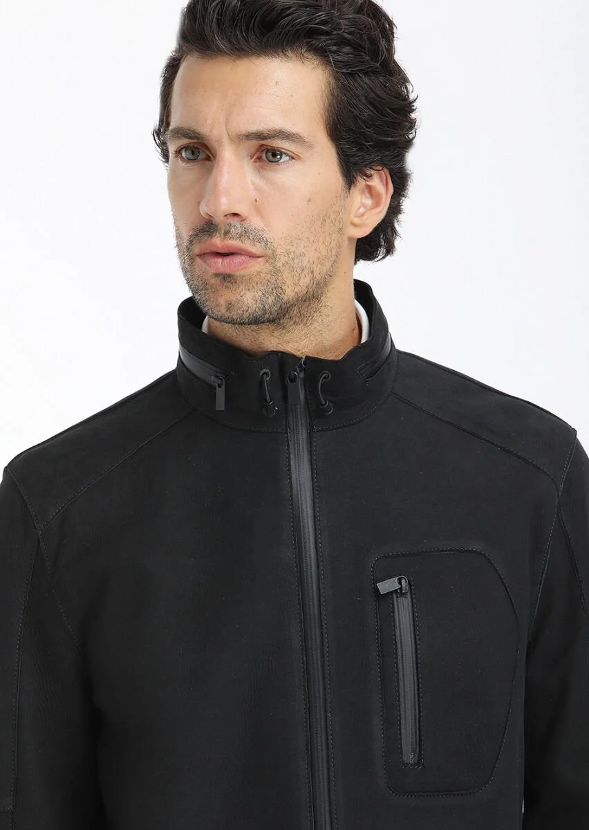 Black Suede Leather Coat - 3
