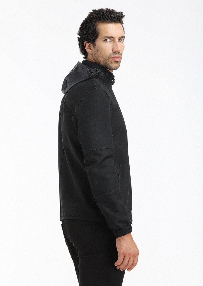 Black Suede Leather Coat - 4