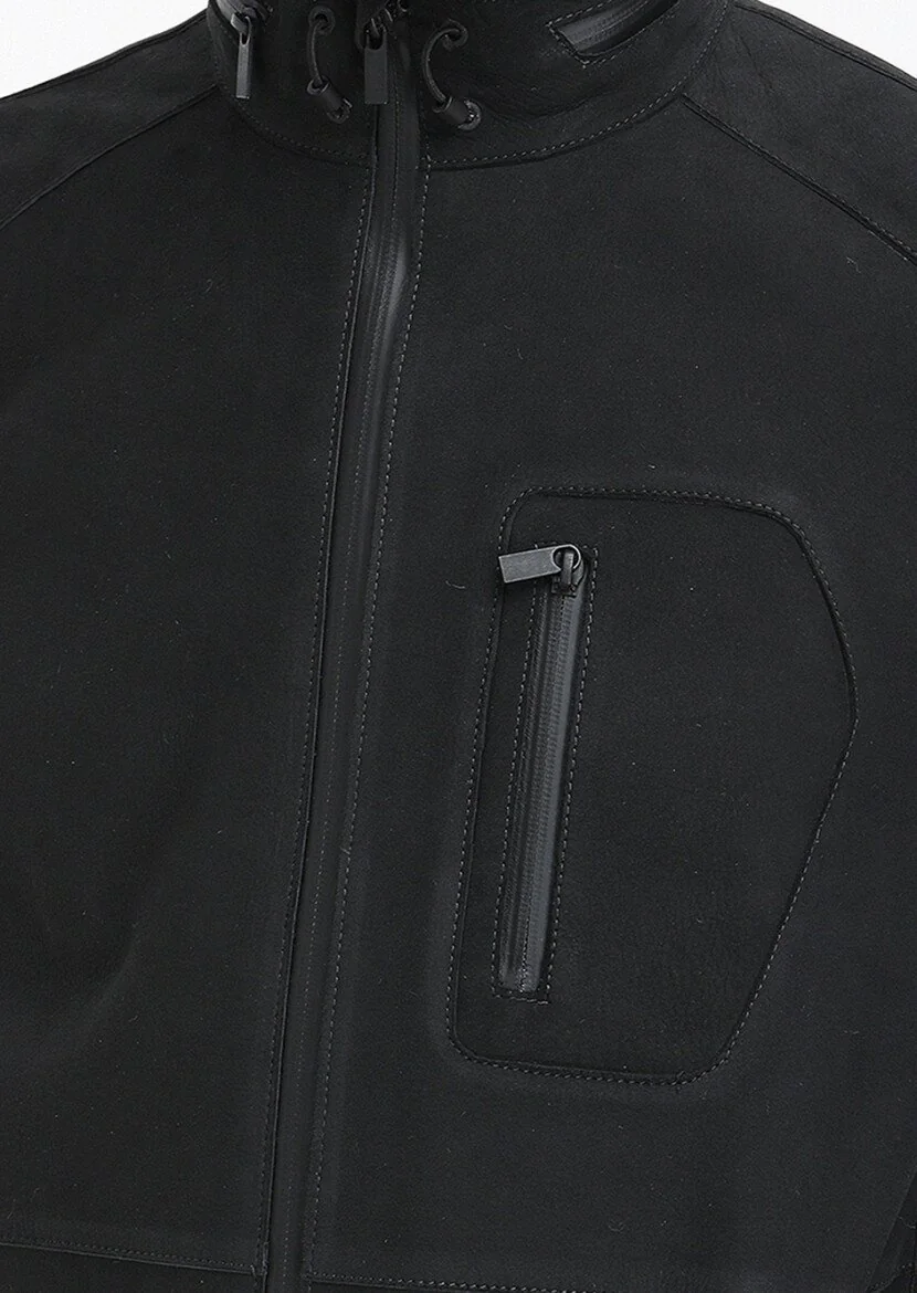Black Suede Leather Coat - 5