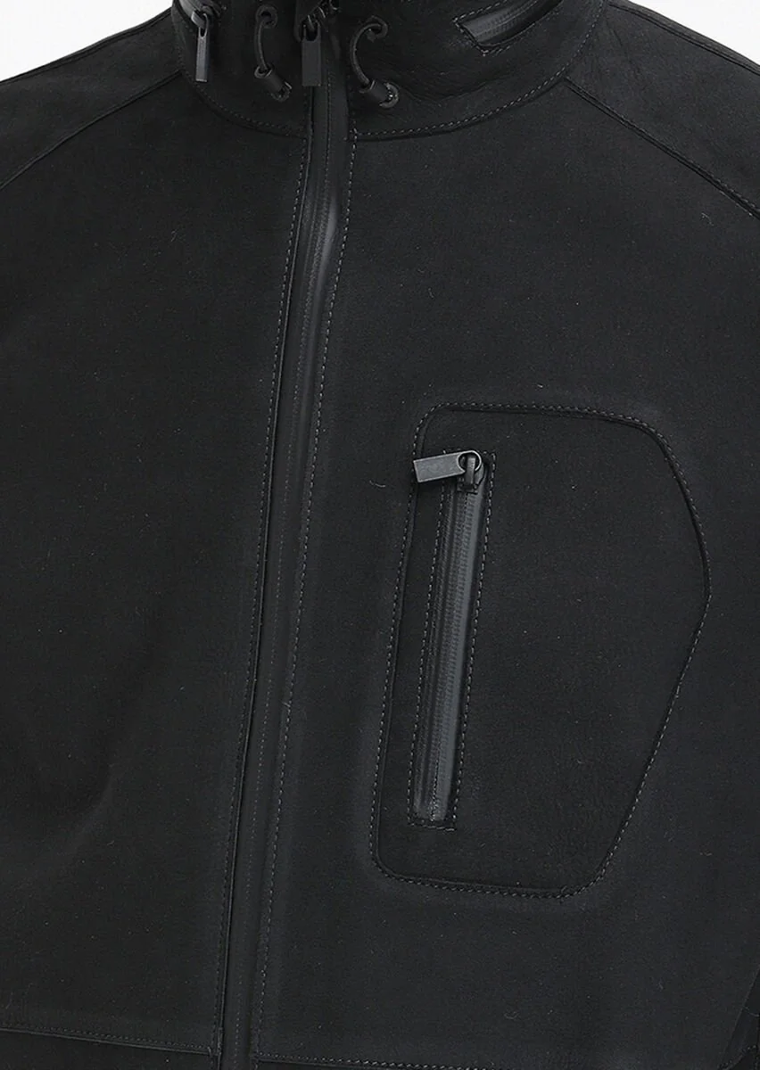 Black Suede Leather Coat - 5