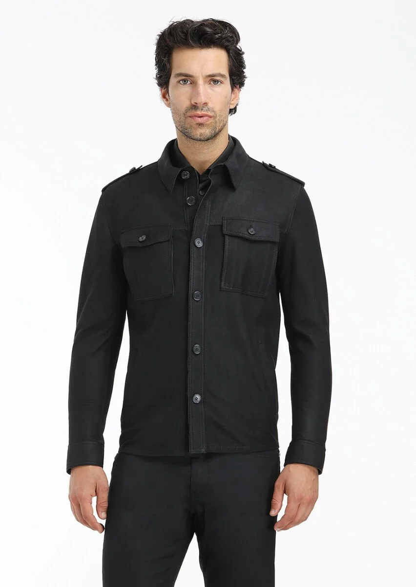 Black Suede Leather Coat - 2