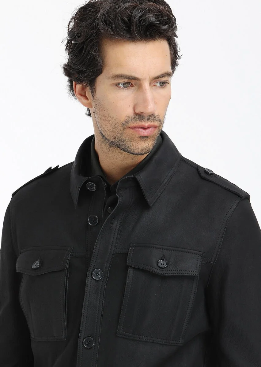 Black Suede Leather Coat - 3