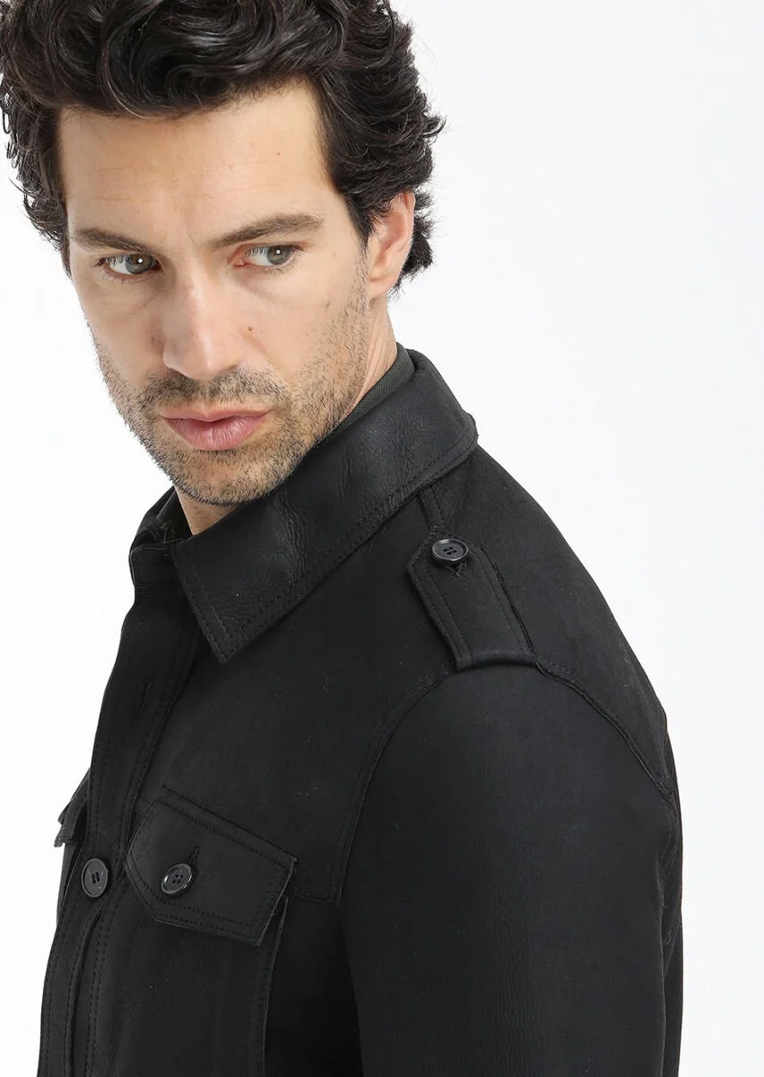 Black Suede Leather Coat - 4