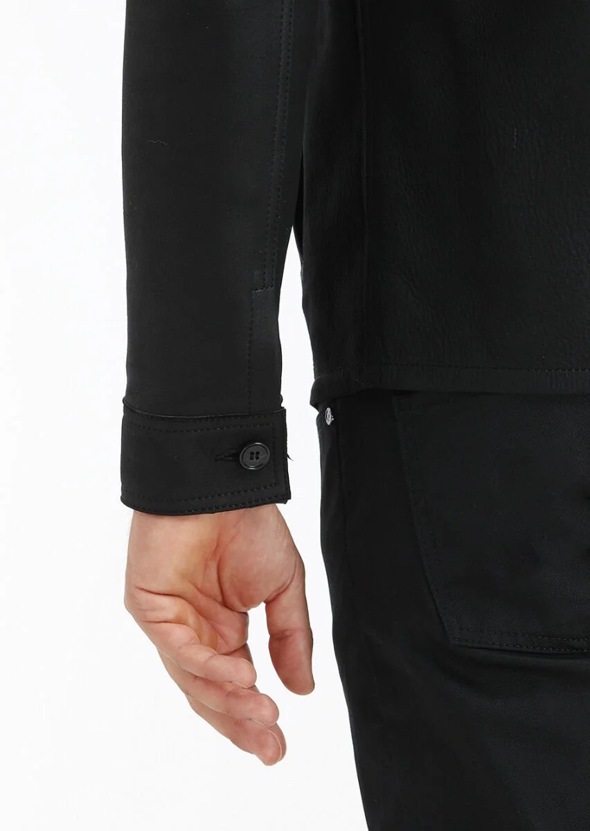 Black Suede Leather Coat - 5