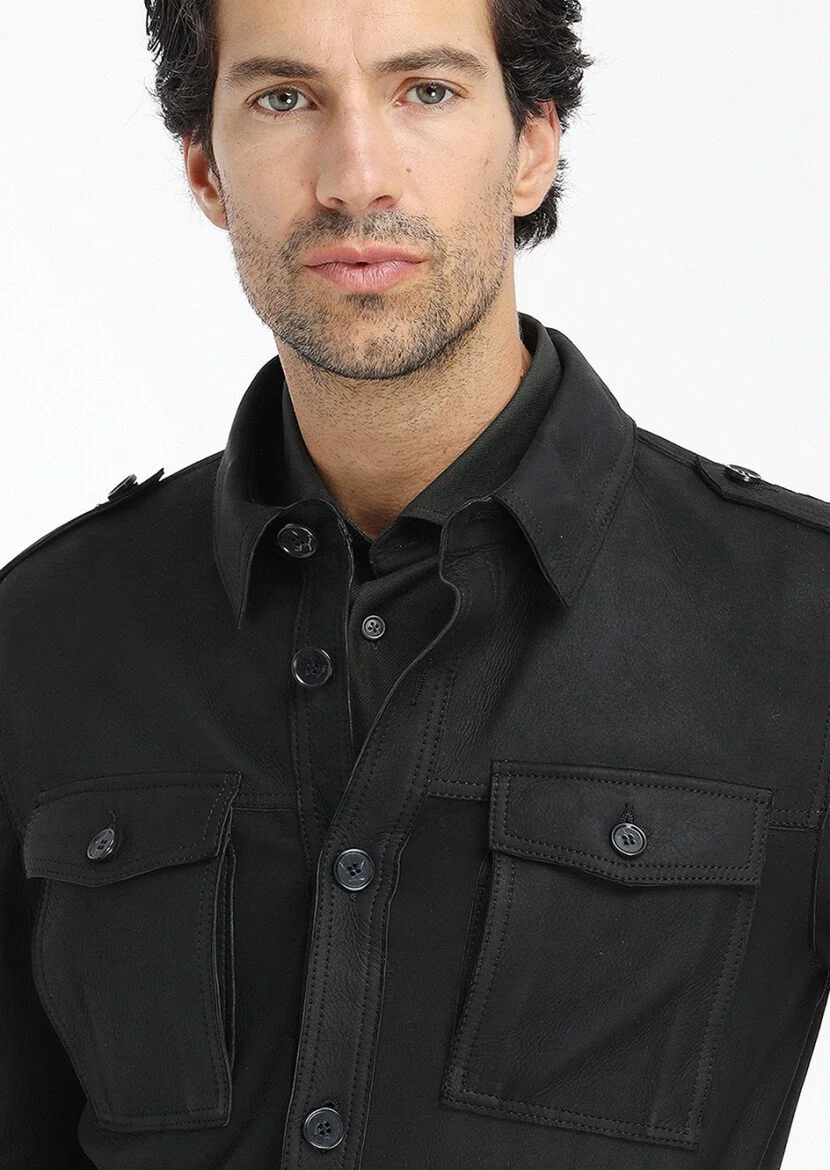 Black Suede Leather Coat - 6
