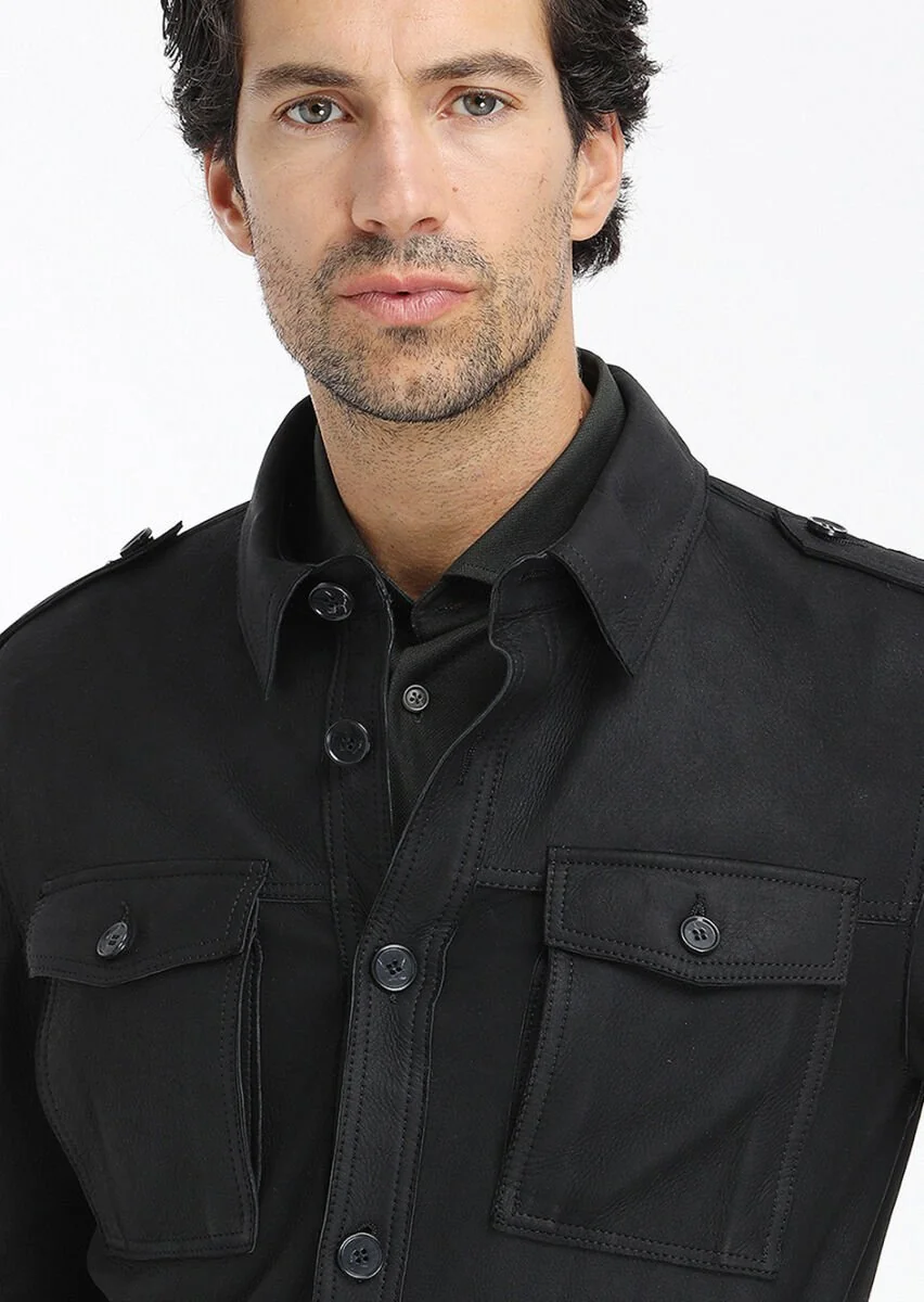Black Suede Leather Coat - 6