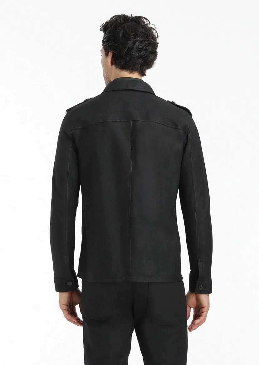 Black Suede Leather Coat - 7