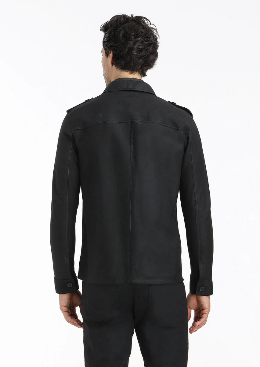 Black Suede Leather Coat - 7