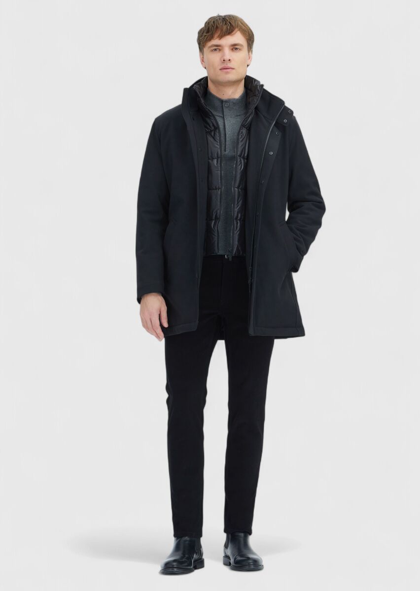 Black Turtleneck Casual Weaving Coat - 2