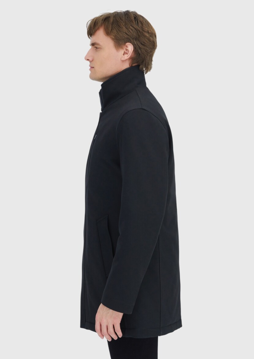 Black Turtleneck Casual Weaving Coat - 3