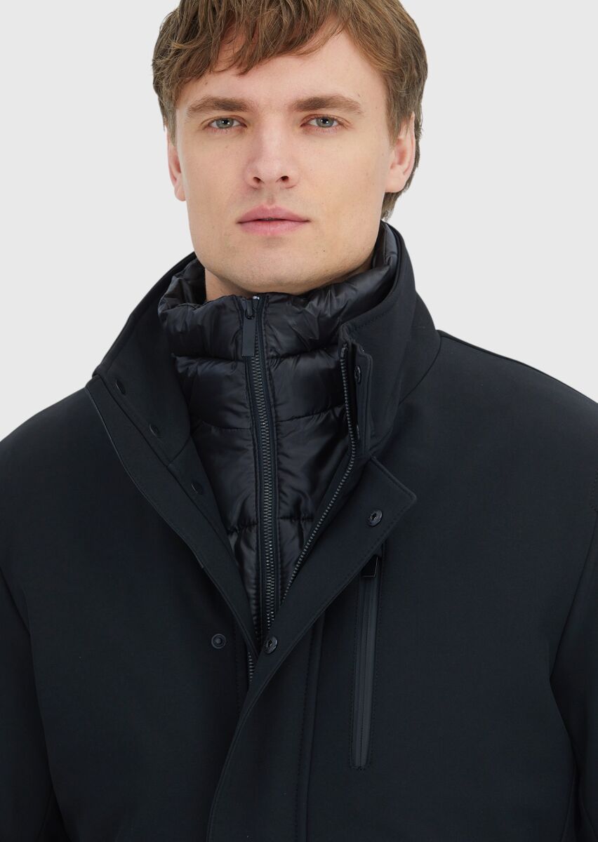 Black Turtleneck Casual Weaving Coat - 4