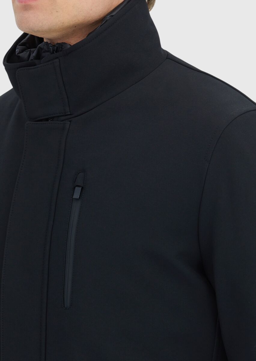 Black Turtleneck Casual Weaving Coat - 5