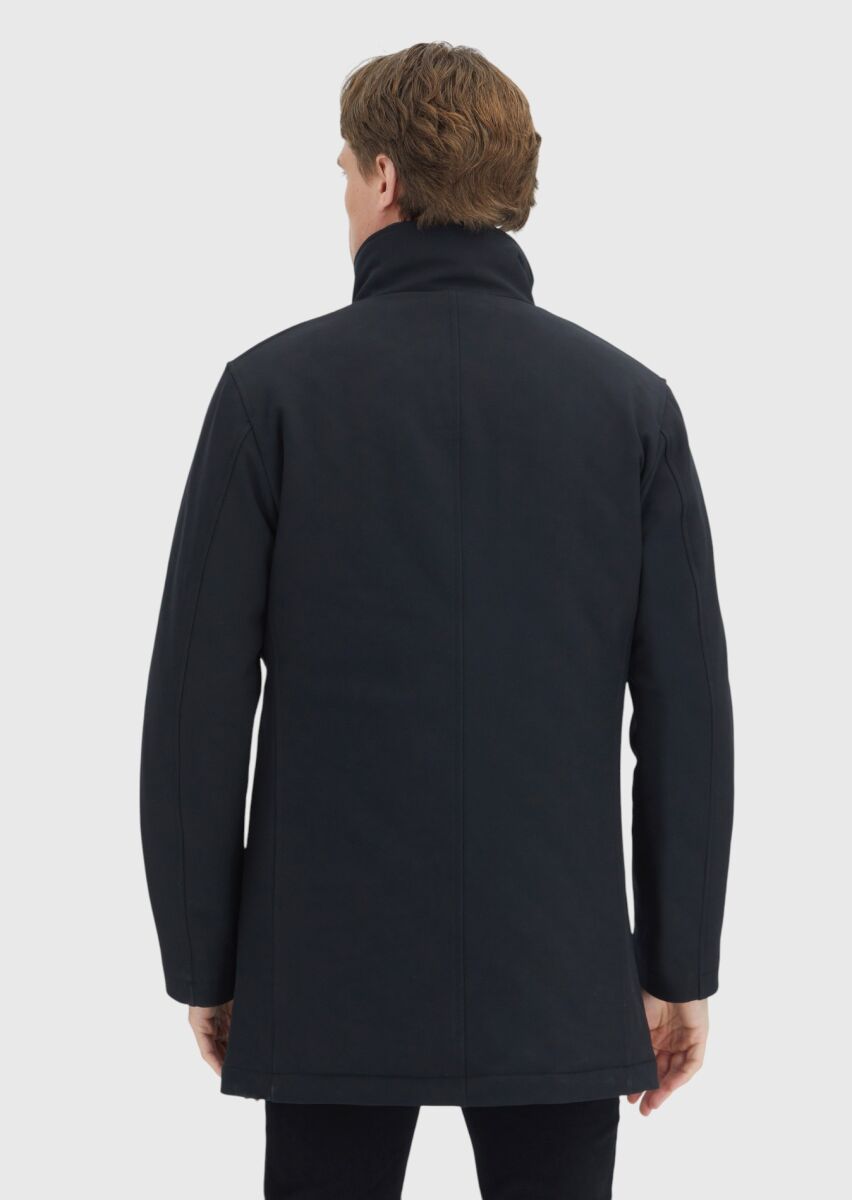 Black Turtleneck Casual Weaving Coat - 6