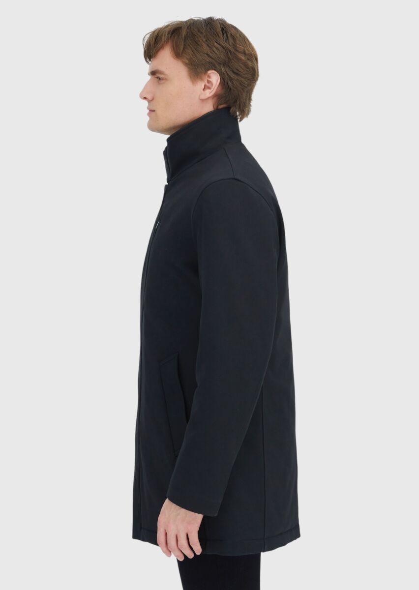 Black Turtleneck Casual Weaving Coat - 3