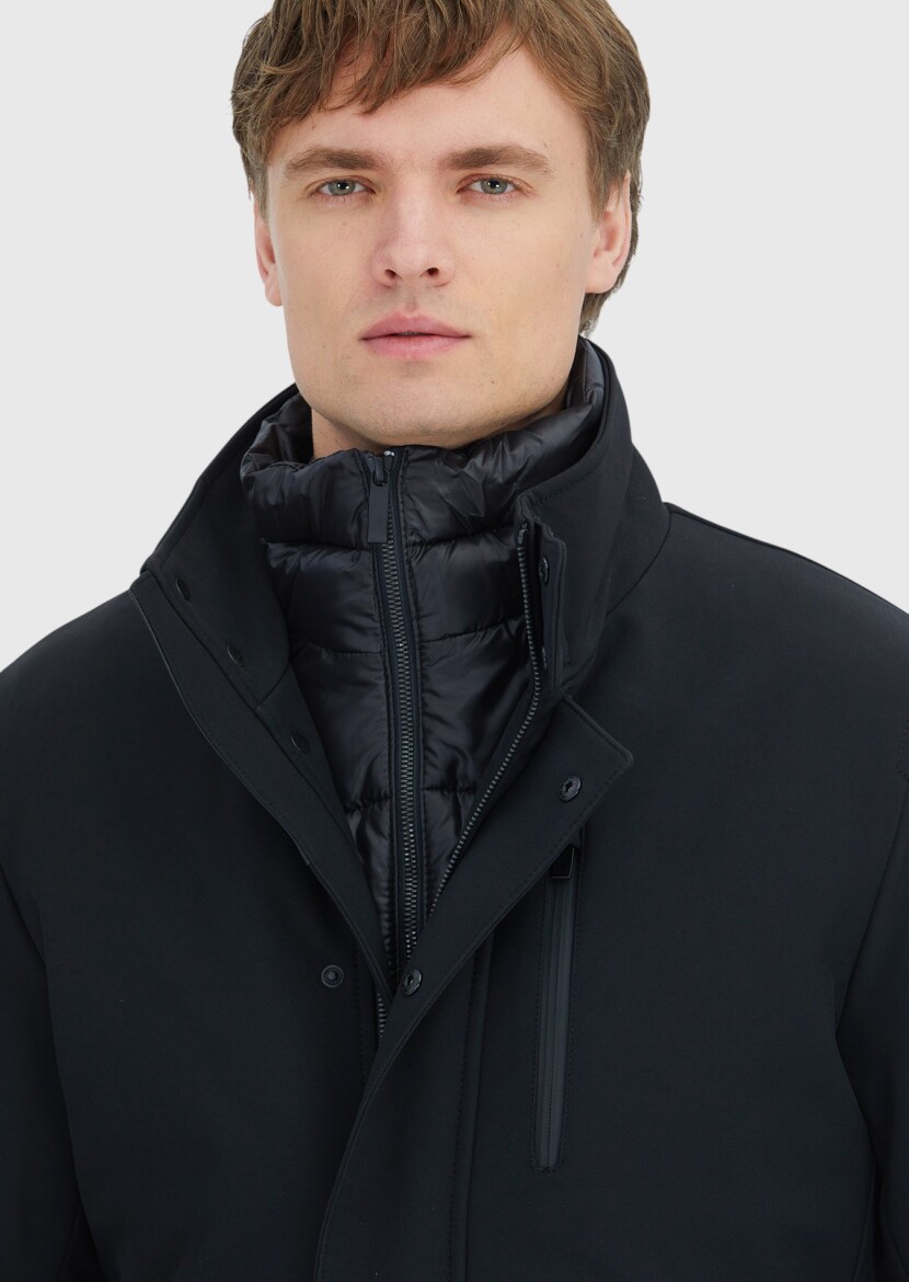 Black Turtleneck Casual Weaving Coat - 4