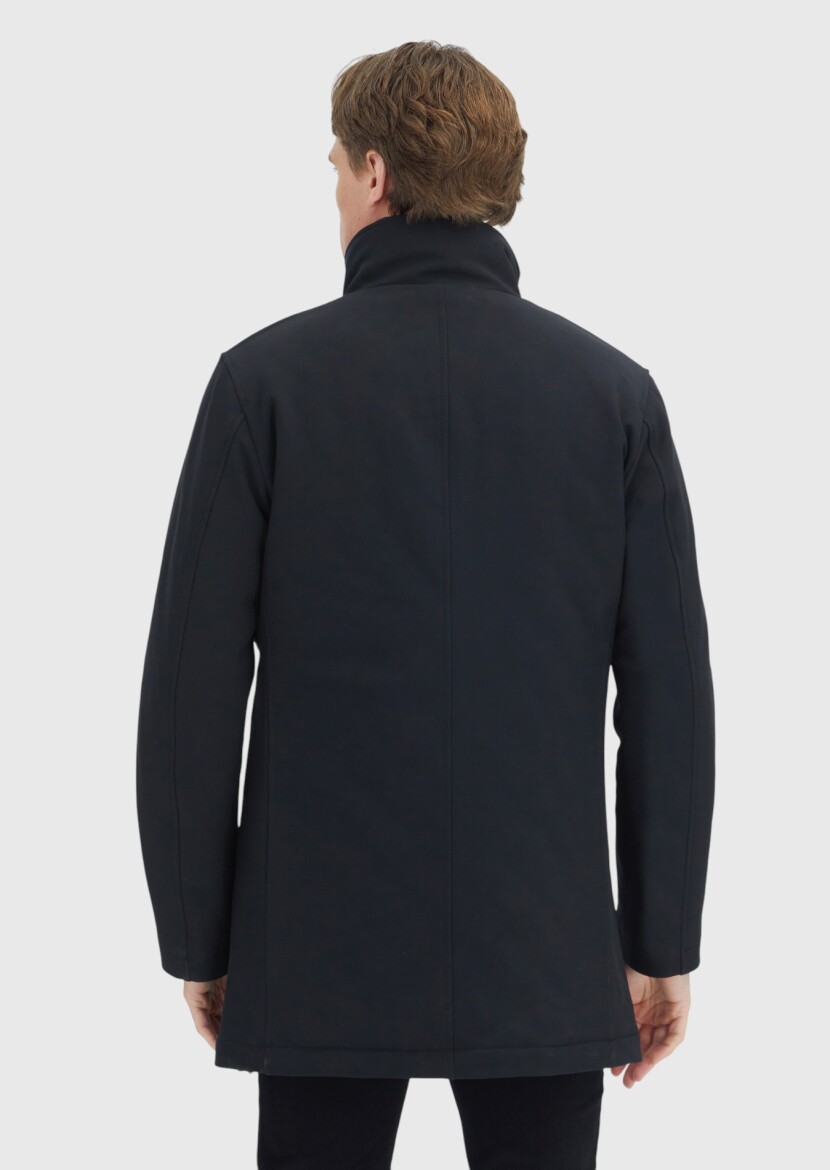 Black Turtleneck Casual Weaving Coat - 6