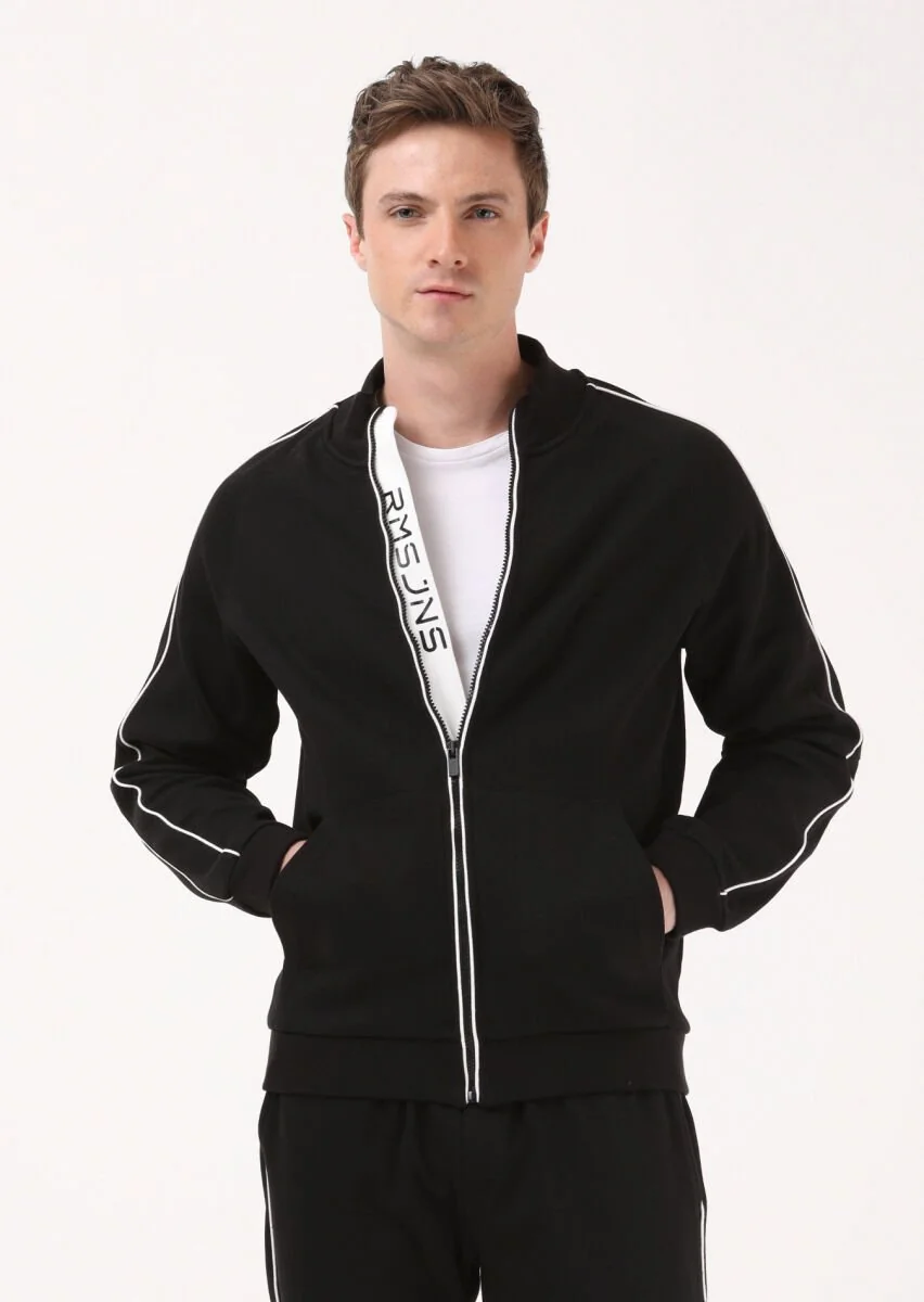 Black Turtleneck Jacquard Sweatshirt - 1