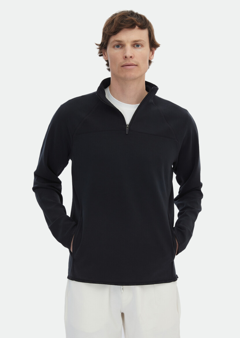 Black Turtleneck Plain Sweatshirt - 1