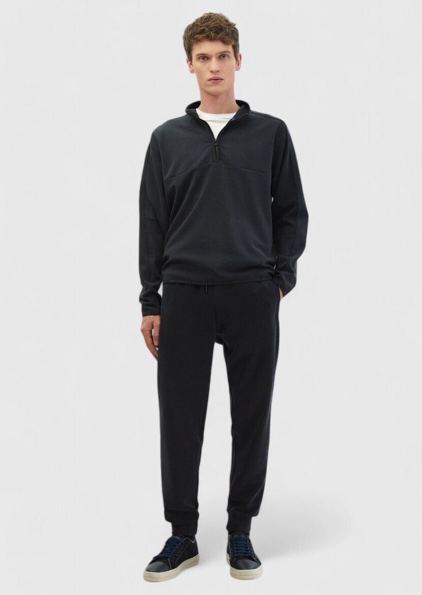 Black Turtleneck Plain Sweatshirt - 2