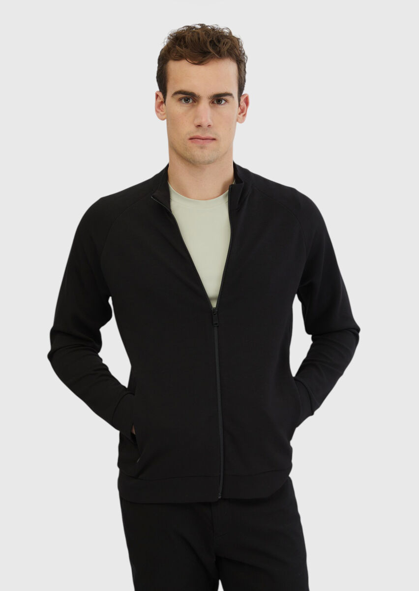 Black Turtleneck Plain Sweatshirt - 1