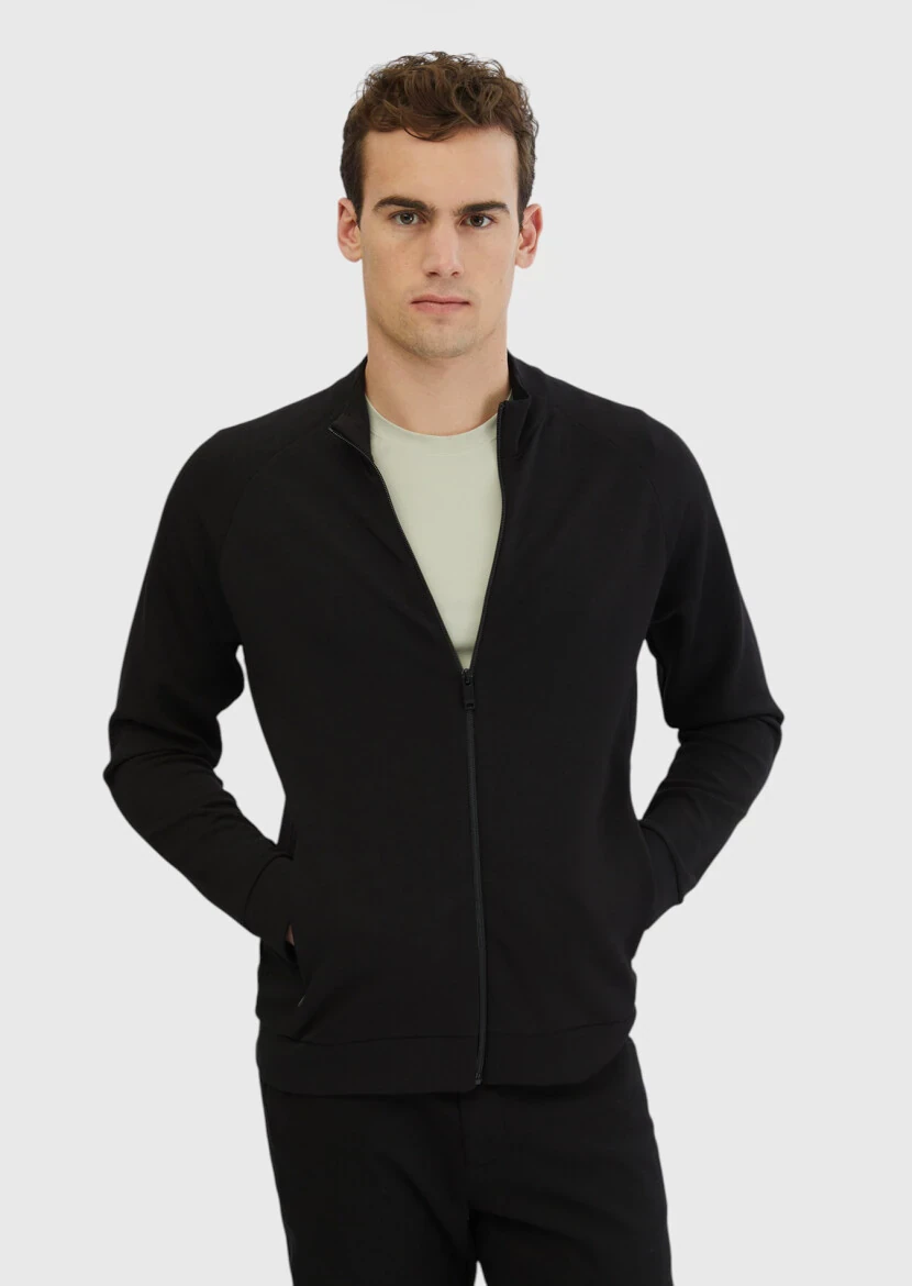 Black Turtleneck Plain Sweatshirt - 1